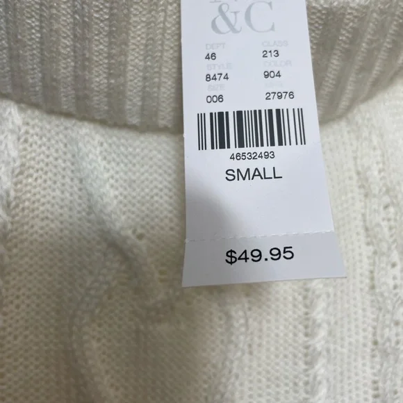 New York & Company Off-Shoulder Cable Knit Sweater – White | Size Small | NWT - Picture 2 of 2